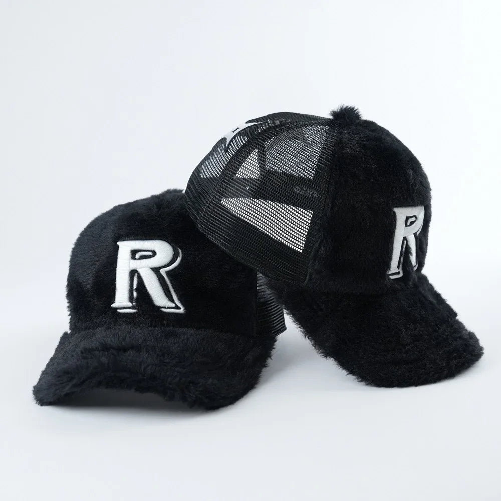 Plain Blank 5 Panel Custom Fuzzy Full Velvet Velour Fur Suede Trucker Hat Caps 3d Embroidery Cap Embroidered Mesh Hats Truckers