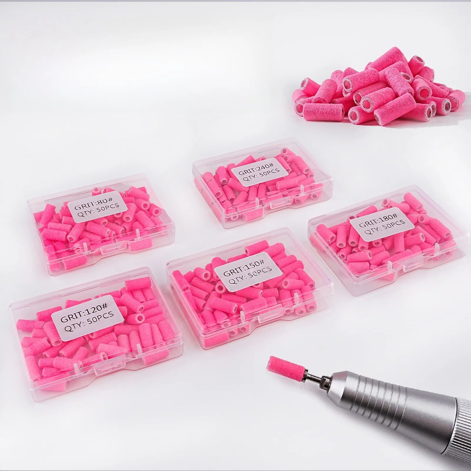 50pcs/Box Nail 3.1mm Mini Sand Grcle Axs Core Front Mansurface Grinding Removal 80/120/150/180/240 Grit Pink Nail Sanding Bands