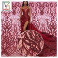 Luxury Gules French Tulle Super Sparkle African Heavy Beaded Sequins Embroidery Lace Fabric Women Evening Dresses Fabric