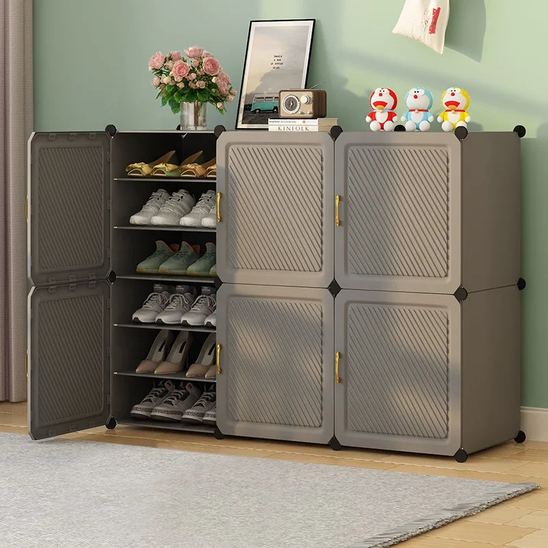Plastic Folding Convertible Shoe Rack Cabinet with Storage Tier for Home Furniture