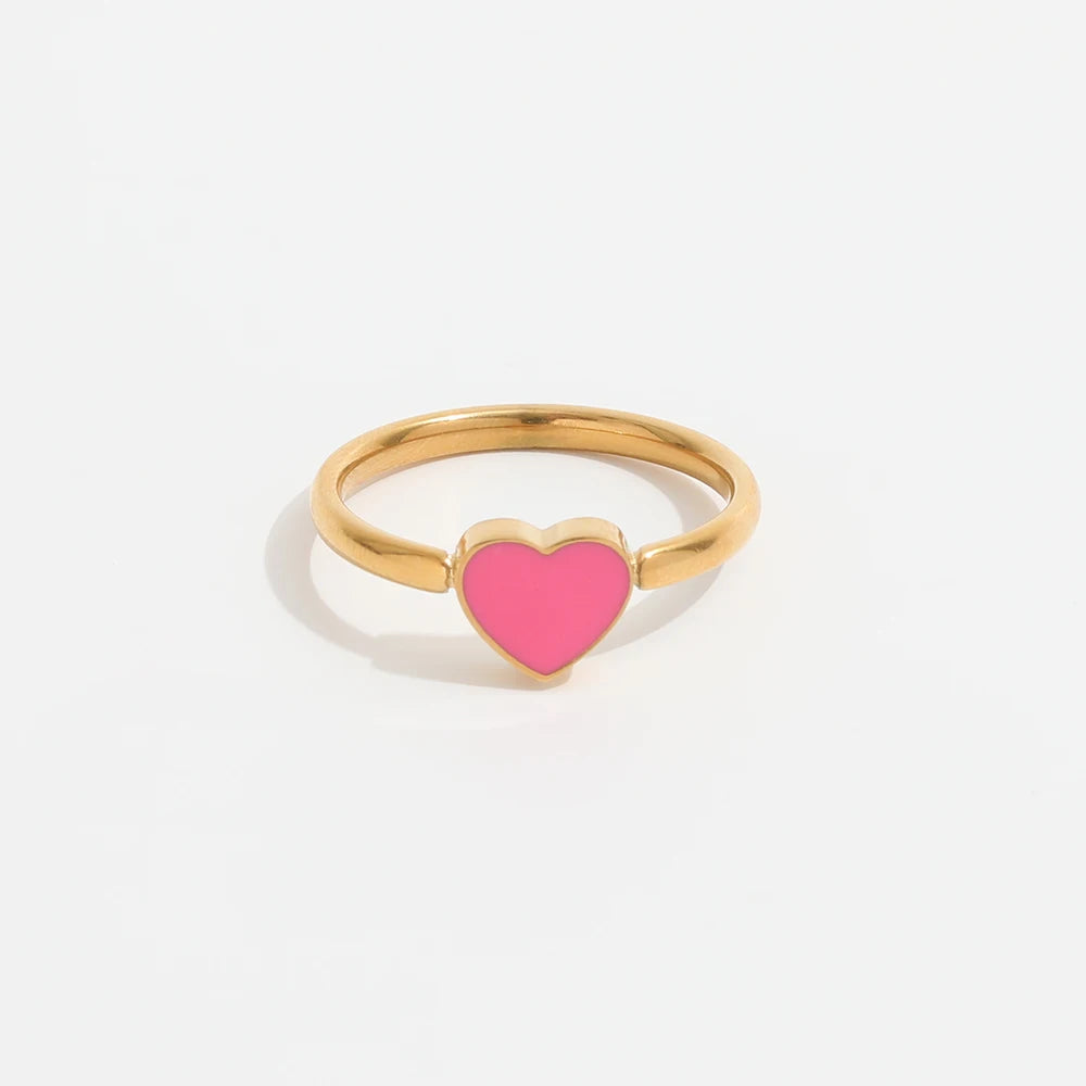 High End 18K PVD Gold Plated Plain Gold Pink Heart Stainless Steel Rings  Fashion Jewelry