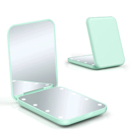 Rectangle LED Cosmetic Mirror Travel Pocket Mirror HD 2X Magnification Folding LED Mirror Portable Handheld Double Sided Mirrort