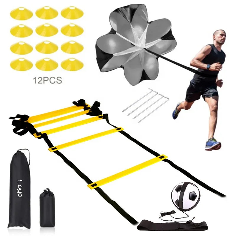 Wholesale Soccer Training Kit 12 Sections Agility Ladder Soccer Kicker Drag Parachute Trainer Soccer Cones and Mark Disc Set