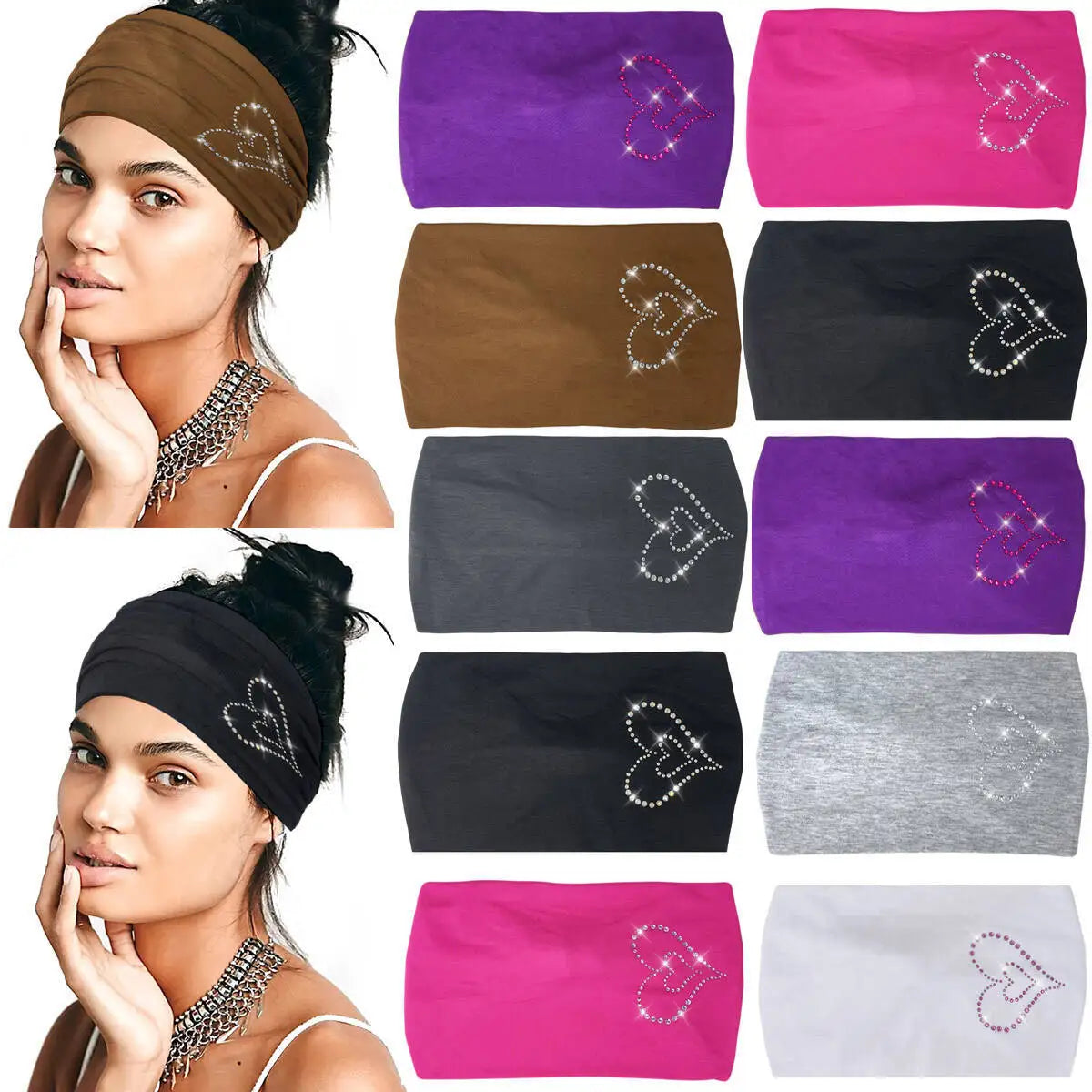 Custom Turban Sport Yoga Elastic Stretch Twist Knotted Thick Wide Bling Rhinestone Headband