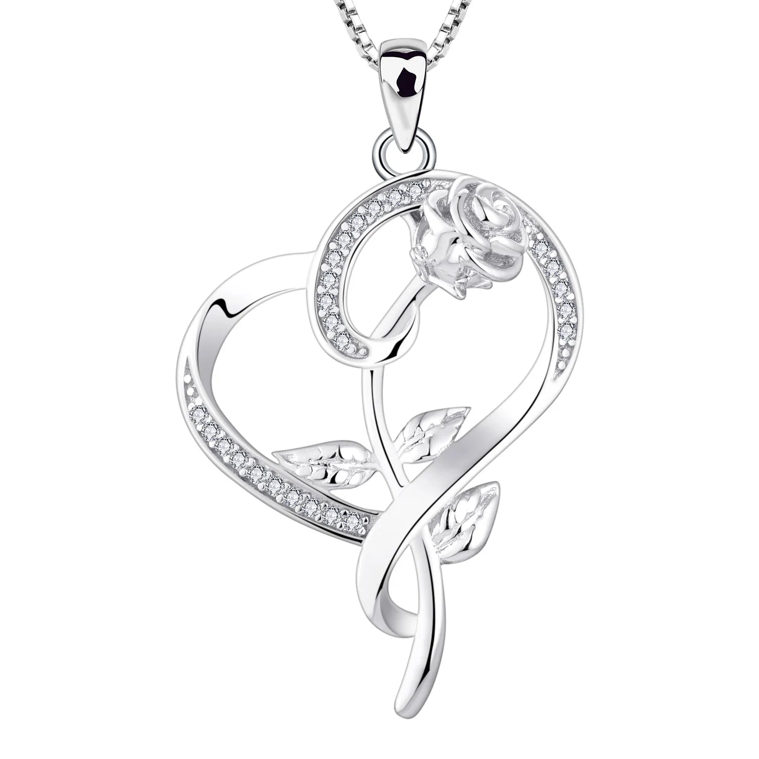 925 Sterling Silver Jewelry Custom Gold Plated Custom Rose Cz Heart I Love You Pendant Necklace