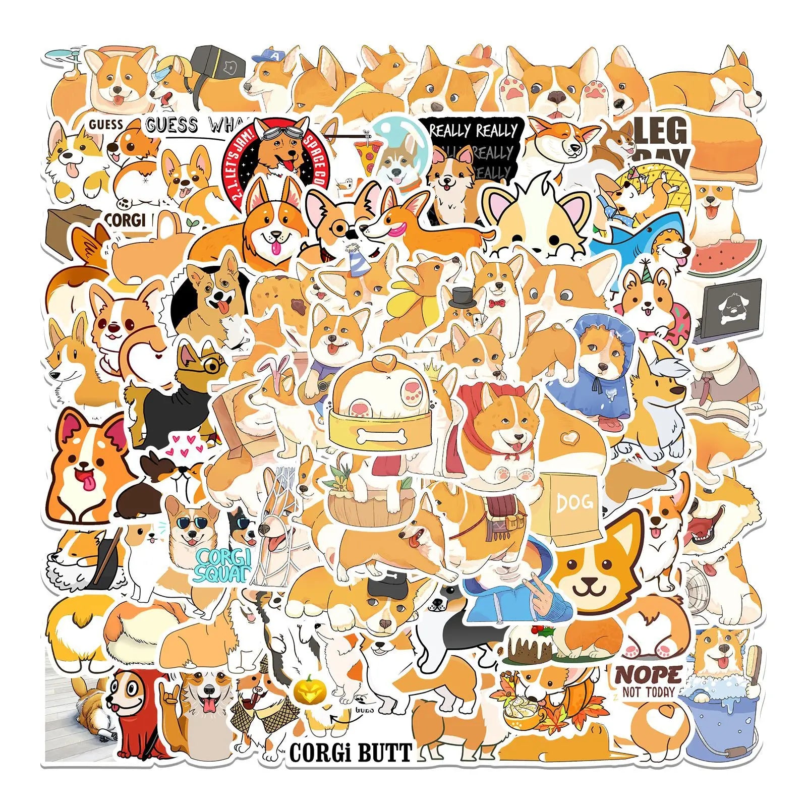 Funny 100Pcs Cartoon Corgi Dog Graffiti Stickers for Car Notebook Wall PVC Waterproof Pet Meme Sticker