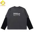 Unisex 2-in-1 Double Layer Long Sleeve T-Shirt 300gsm Cotton 100% Solid Pattern Custom Shirt Double Layer Tee Shirt