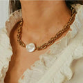 Jietao Vintage Baroque Gold Necklace for Women Stainless Steel Waterproof Non-Tarnish Big Fresh Pearl Statement Anniversary