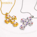JUSNOVA Stainless Steel Link Chain for Women Gold Plated Catholic Religious Jesus Cross Necklace Zircon Fashionable Necklaces