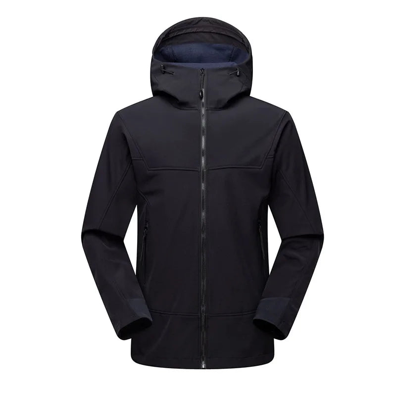 Men's Women's Waterproof Windproof Soft Shell Hooded Jacket Warm Fleece for Outdoor Mountaineering Camping Hiking Zipper Closure