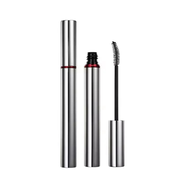 HUIHO Premium Metal Mascara Tubes 6ml Sleek Silver Body with Vibrant Red Accent for Cosmetics Wholesale