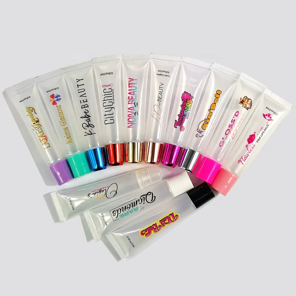 10ml 15ml Empty Lipgloss Silver Pink Rose Gold Top Private Label Lid Lip Gloss Squeeze Tube Packaging