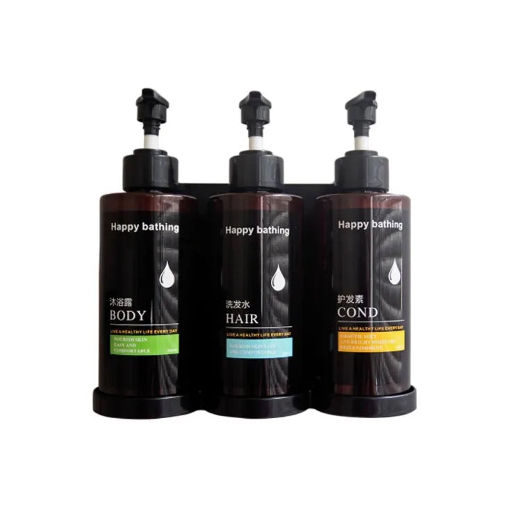 Hotel Triple Manual Plastic Shampoo Dispenser Body Wash Hair Conditioner Dispenser with Brackets