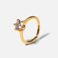DUYIZHAO Classic Design Stainless Steel Six Claw CZ Micro Paved Fashion Jewelry Gold Plated Wedding or Engagement Ring for Women
