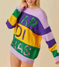 2026 Manufacturer Custom Crew Neck Cotton Knit Women's Holiday Pullover Striped Color Block Sequin Mardi Gras Sweaters