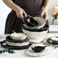New Design Pantone Colors Eco-Friendly Porcelain Enameled Gold Rimmed Enamel Ceramic Bowls Salad Bowl Luxury Dinnerware Set for
