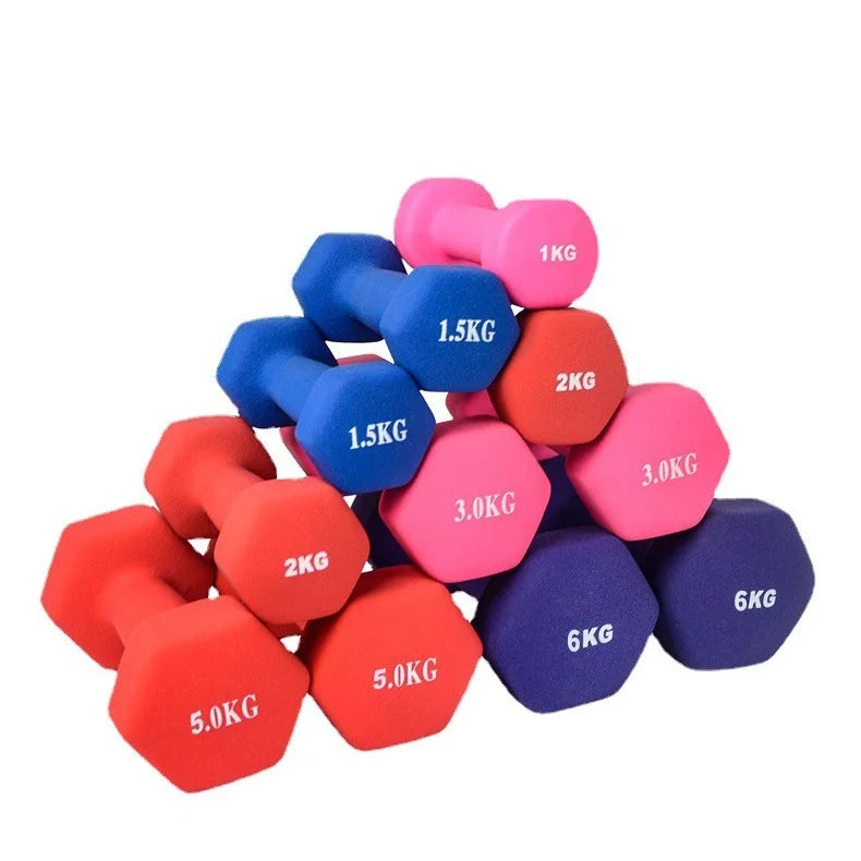 Small Pink Neoprene Hexagon Dumbbell Set Rack for Women Fitness Gym Equipment for Body Exercise