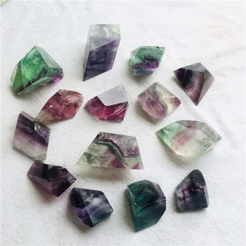Top Quality Natural  Irregular Gem Shape Crystal Quartz Rainbow Fluorite for Sale