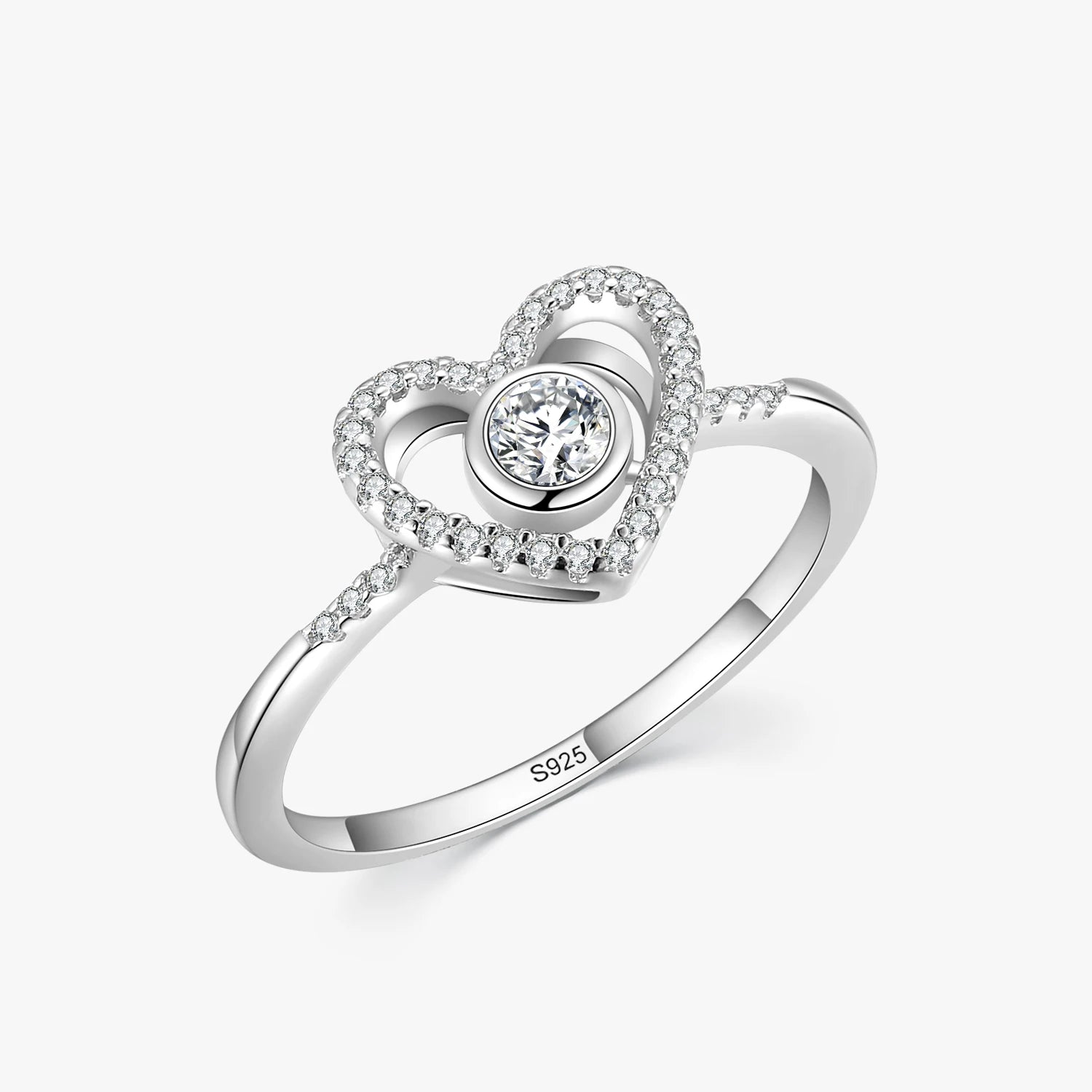 Ailmay Top Quality Real 925 Sterling Silver Sparkling Clear Zircon Elegant Heart Finger Ring for Women Romantic Wedding Jewelry