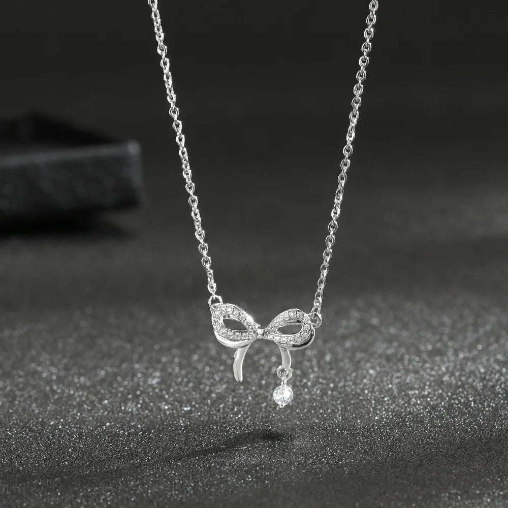 Wholesale Fashion Jewelry 925 Sterling Silver Necklace Heart Bow Tie Pendant Necklace