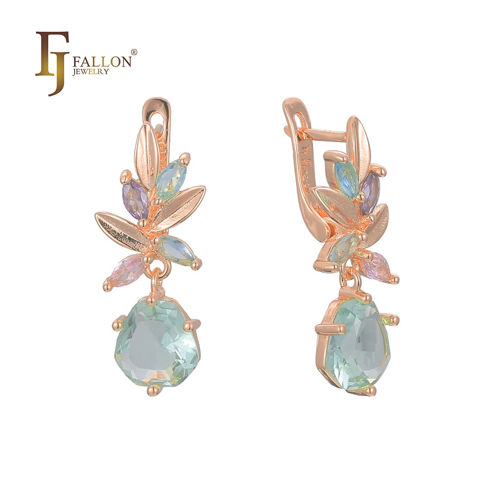 FJ Fallon Fashion Jewelry 14K Gold Leaves and Cluster Earrings Plated in Rose Gold Brass Based
