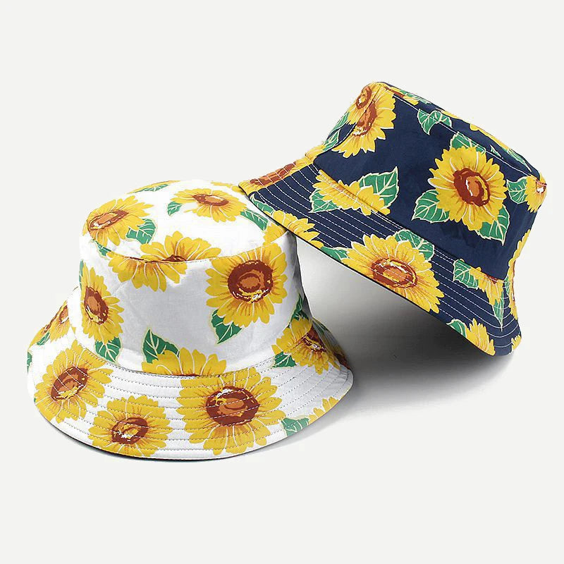 Wholesale Sunflower Pattern Custom Digital Printed Sublimation Logo Summer Reversible Bucket Hats