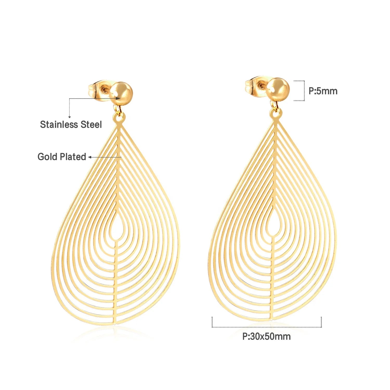 18K Gold Plated Drop Earrings Women Stainless Steel Jewelry Pendant Minimalist Trendy Jewelry Big Hollow Water Drop Earrings