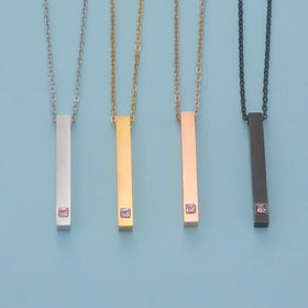 Personalized Necklace Engraving Steel Vertical bar Crystal Rectangular Pendant Necklace Gold Plated