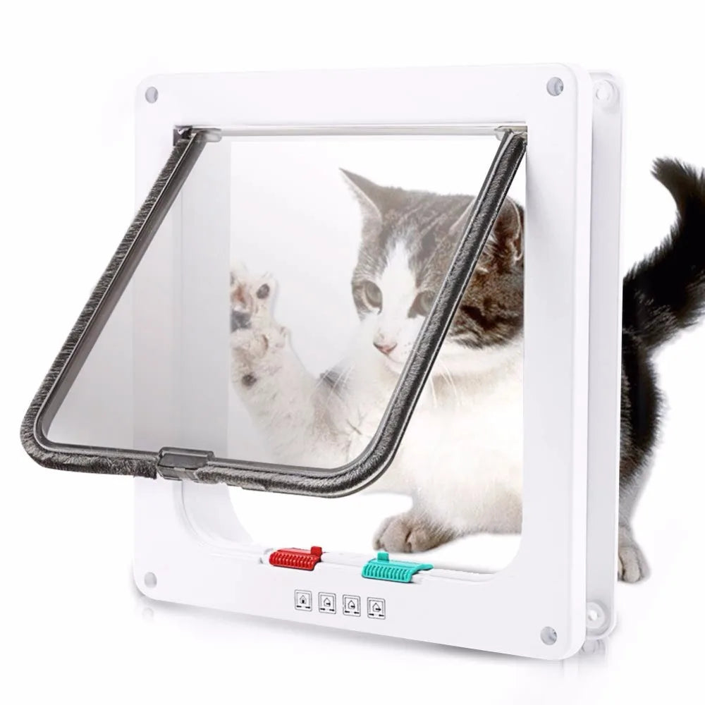 Cat Flap Door Security Lock Flap Door for Dog Cats Kitten ABS Plastic Small Pet Gate Door Kit Cat Dog Products