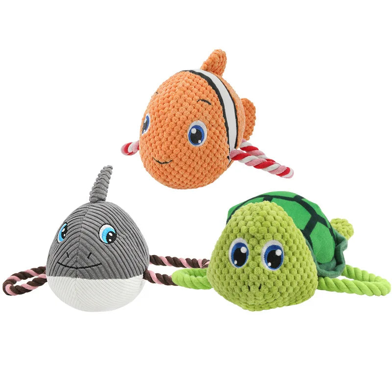 Interactive Eco-Friendly Small Turtle Pet Toy Ocean Series Cotton Rope Chew Sound Plush Dog Chew Toy with Knot Supplies for Cats