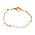 European and American Fashion Braid Chain Pearls Bracelet Personality Toggle Clasp Gold Plated Brass Jewelry