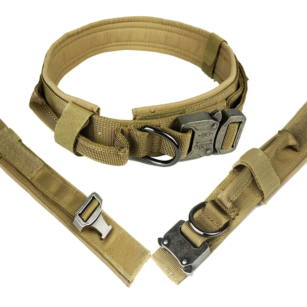 Wholesale Heavy Duty Custom Nylon Pet Collar Tactical Dog Collar with Metal Buckle Handle Adjustable