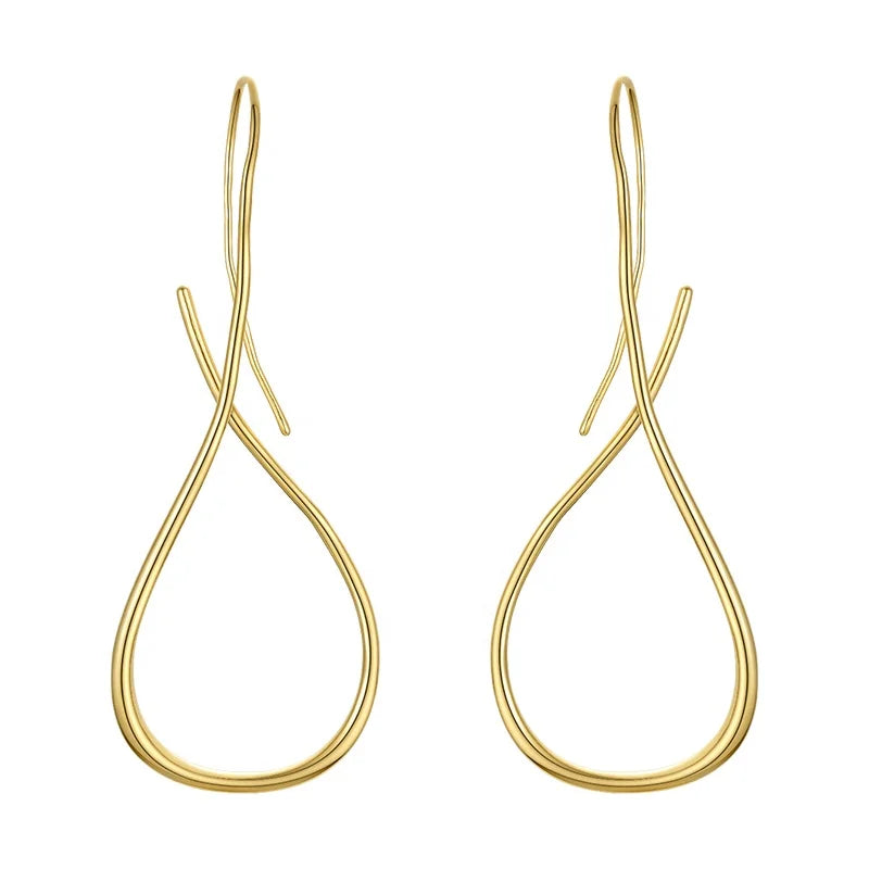 High Quality 18K Gold Plated Brass Jewelry Minimalist Style Twisted Line Water Drop Shape Drop Earrings E201189
