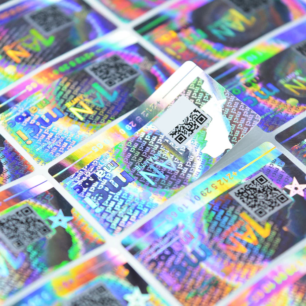 3d Custom Decorative Circle Hologram rainbow Glitter Security Code logo Sticker Vinyl Sheet Label Anti-counterfeit Label