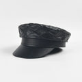Europe America Fashion Trendy  Black Quilited Seam PU Leather Beret Hat Women Autumn Winter British Retro Beret Hats for Women