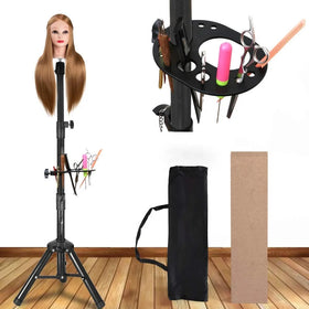 Professional Durable Salon Cosmetology Training Iron Metal Adjustable Length Wig Holder Stand with Mannequin Head Holder Tripod
