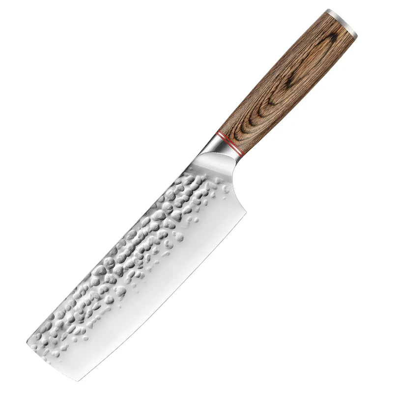 7 Inch Japanese Kitchen Chef Knife with Pakkawood Handle High Carbon Steel Forged Metal Nakiri Knife