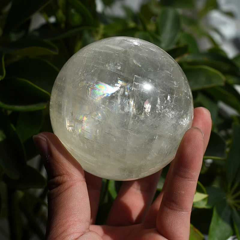 Natural Orange Calcite Sphere Beautiful Icelandic Spar Ball Polished Crystal Rainbow Healing Stones for Decoration
