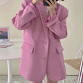 S-3XL  Women Casual Pure Color Spring Blazer New Notched Collar Long Sleeve Loose Jacket Fashion Autumn Top Coat