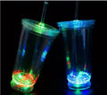 Party Supplies Portable LED Double-Layer Plastic Straw Cup Transparent and Luminous Water Cup Straw Cup