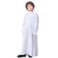 Solid Color Middle East Muslim Boys Thobe Dubai Long Sleeves Kids Robe Arabic Islamic Stand Collar Buttoned Clothing with Pocket