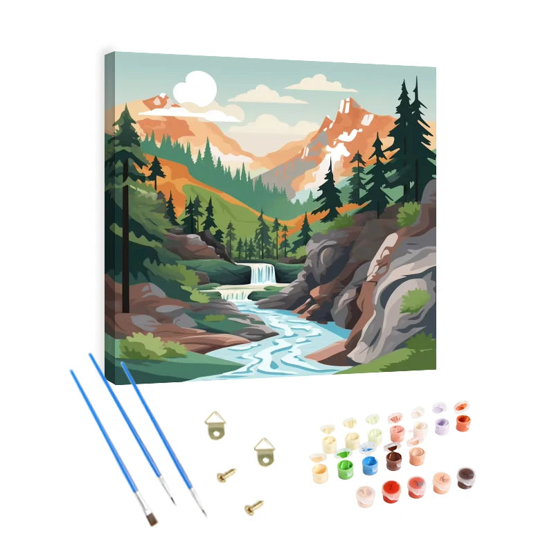 Custom DIY Digital Oil Painting Kit Spring Scenery Hill Creek with Painting Numbers Canvas Home Art Decor