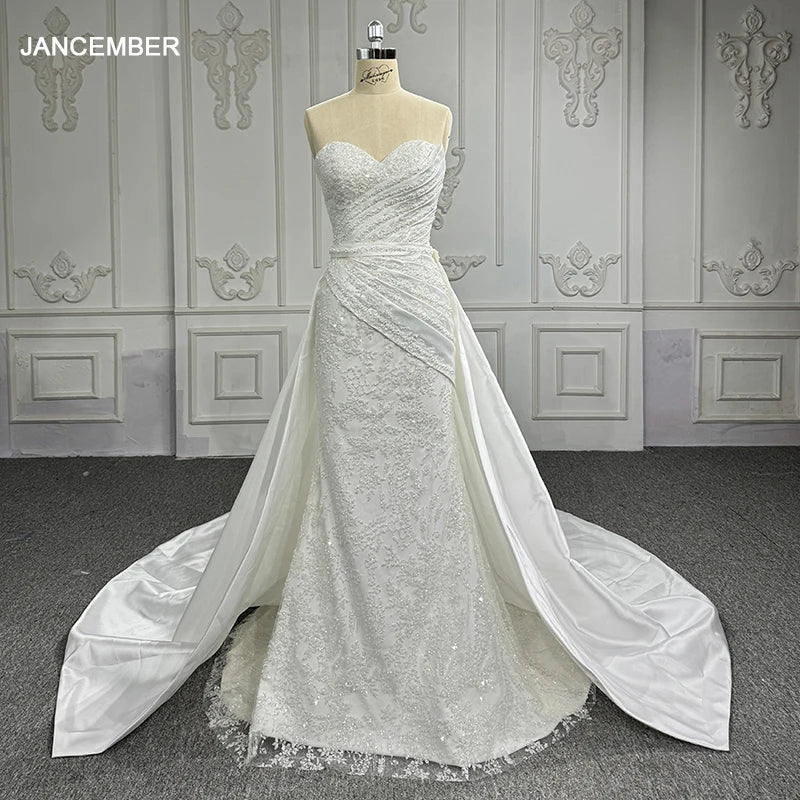 Elegant Wedding Dresses for Women Off the Shoulder Beading Crystal Stone Mermaid Bridal Dress With Detachable Train 6719