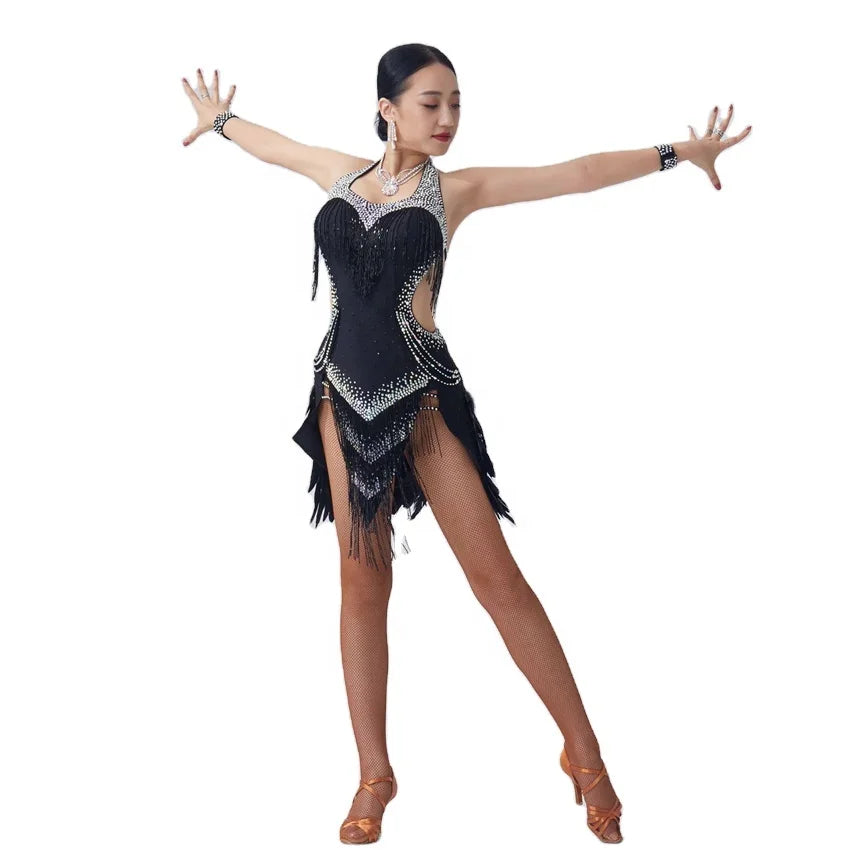 L-2035 Autumn New National Lyrical Dance Costume Dress Custom Feathers Competition Latin Jazz Dance Costume for Women