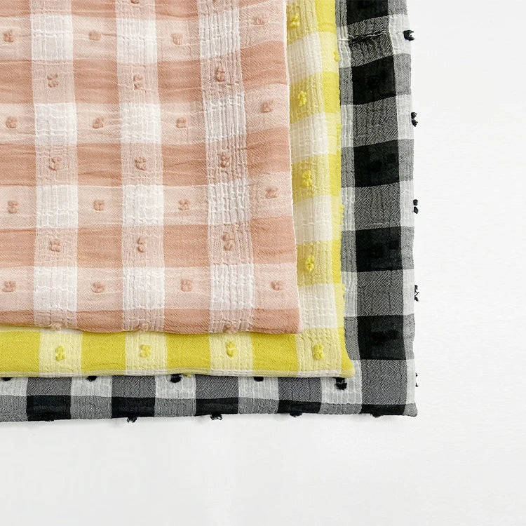 Harvest 100% Polyester Cationic Gingham Clip Dot Cutting Motif Two-tone Color Fabric for Women and Children for Apparel