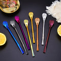 Wholesale Reusable Colorful Flat Mouth Metal Stainless Steel Drinking Straws Set With Filter Spoon