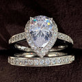 CAOSHI Fashion Jewelry 2pcs Pear Cut Silver 925 Plated Imitate Moissanite Women Wedding Zircon Rings Set