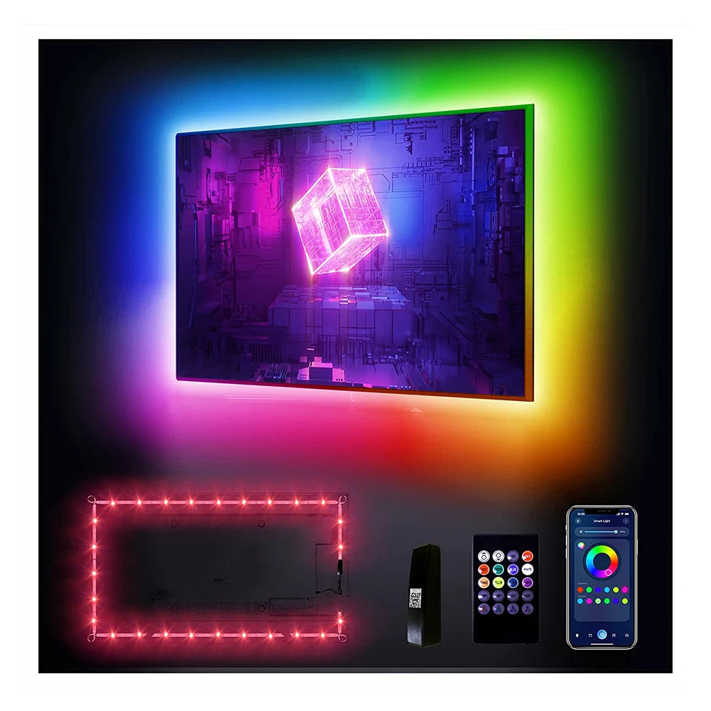USB Powered 15ft Smart LED Strip Lights 20 Keys Remote Computer Monitor for 65-75 Inch TV 5 Volt Copper Body