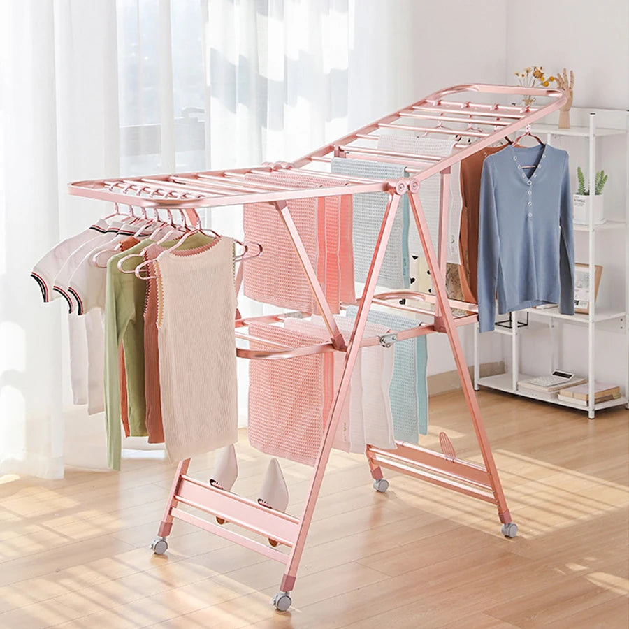Home Foldable Metal Laundry Rack Single-Tier Stainless Steel Dryer for Quilts and Clothes Floor-Drying Design for Balcony Use