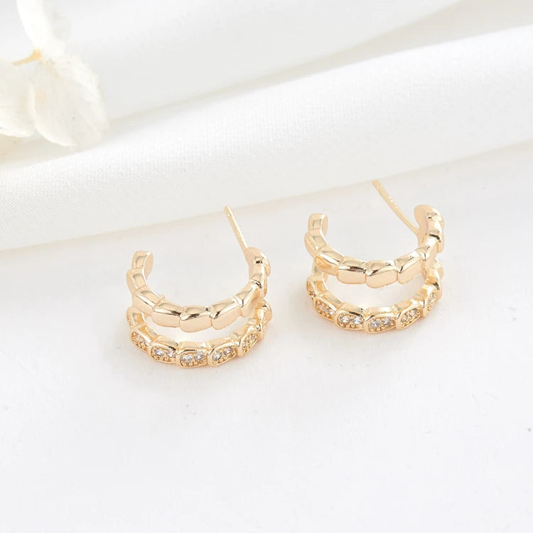 14K Gold Plated Zircon Fashion C Shaped Half Circle Earrings With Geometric Personality for Women's Jewelry Studs Earring